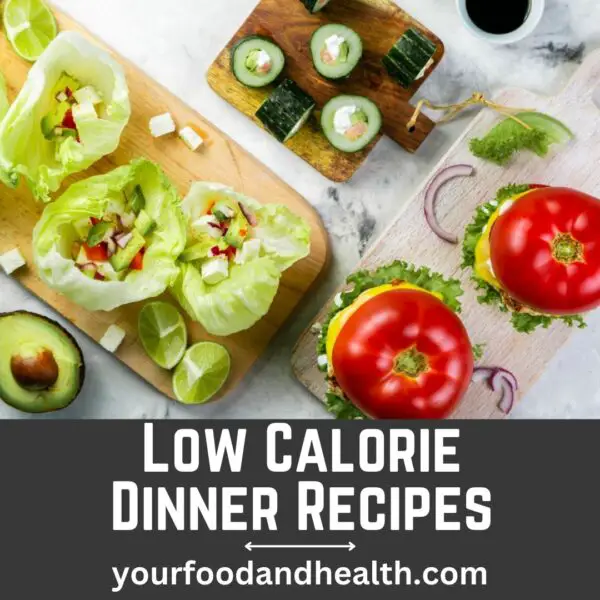 Delicious low-calorie family dinner recipes on a table